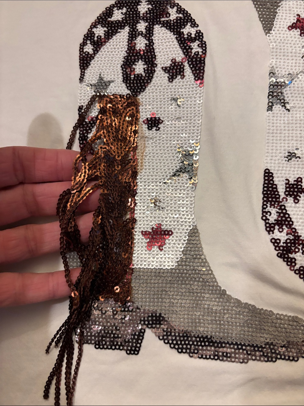 QUEEN OF SPARKLES White Tee with Maroon Sequined Cowboy Boots #Whoop #Gameday - Picture 4 of 5